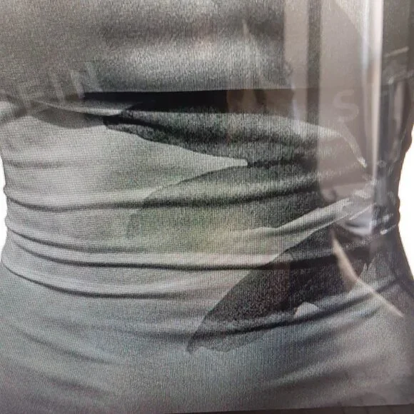 sleek matte black floral print body con dress with high slit - size XS - Picture 4 of 5